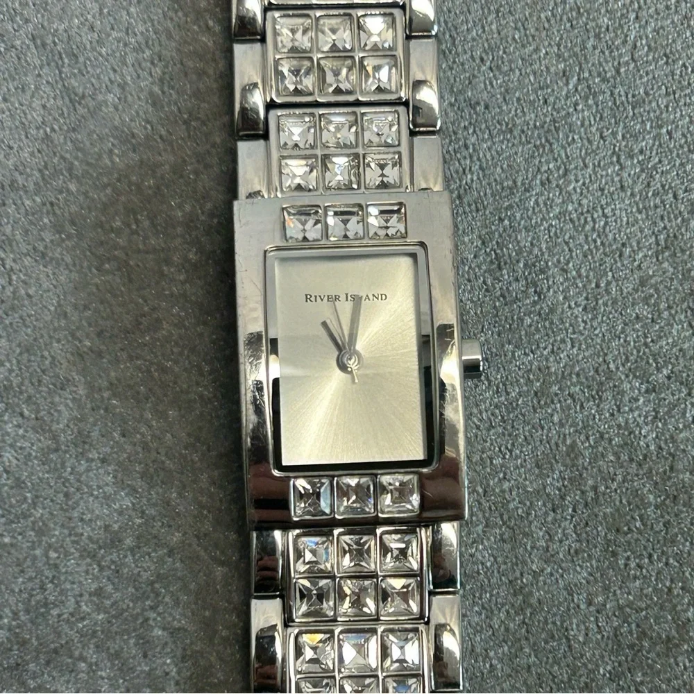 River Island Quartz Ladies rectangular crystal rhinestone cubic zirconia Watch